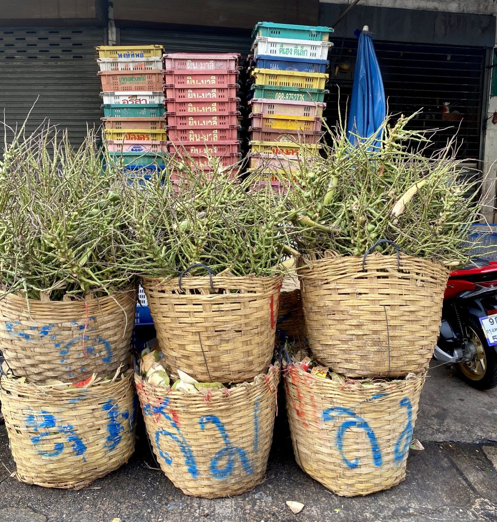 Baskets of trimmings, Pak Khlong Talat, Bangkok produce market