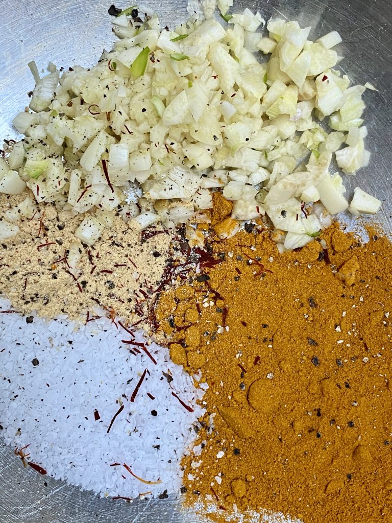 Tagine, easy tagine recipe, onions, ginger, turmeric, saffron, salt, pepper