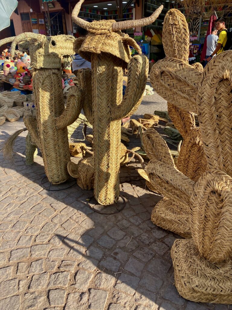 The Medina, Souks, Marrakesh, woven cactus, Morocco, North Africa, markets,