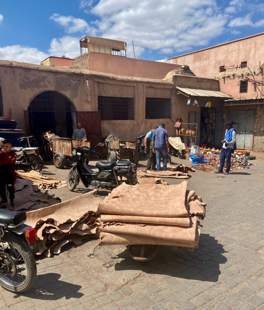 The Medina, Souks, Marrakesh, leather goods, leather hides, tannery, Morocco, North Africa, markets
