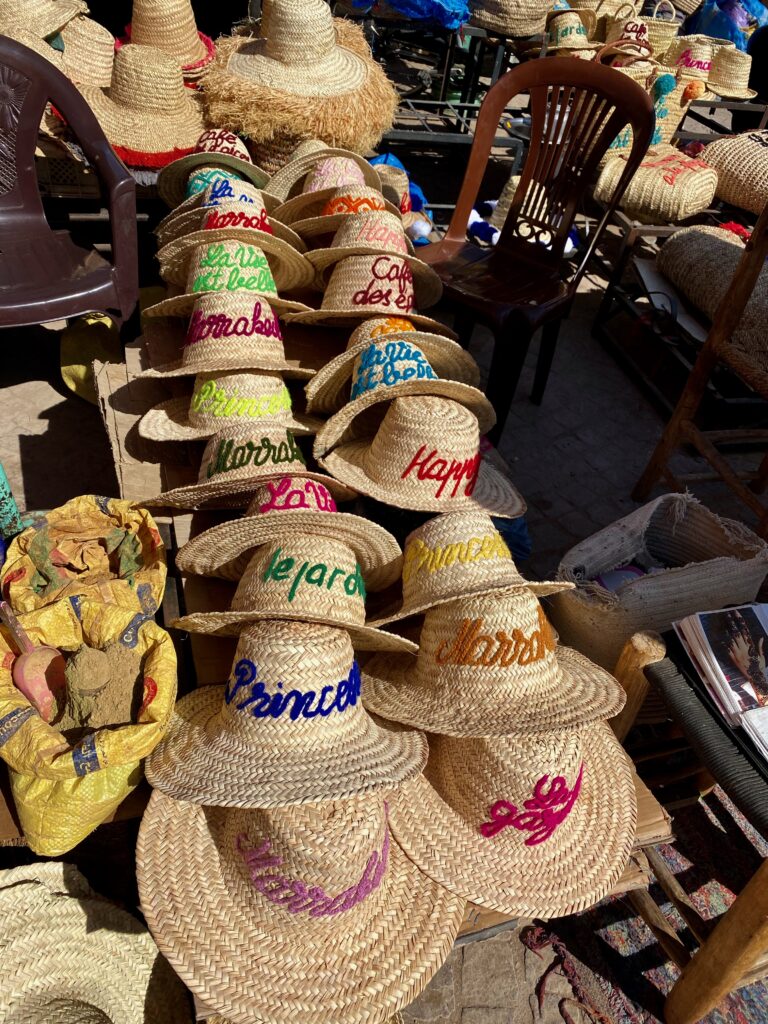 The Medina, Souks, Marrakesh, herbs, Morocco, North Africa, markets, hats, Moroccan hats, personalized hats