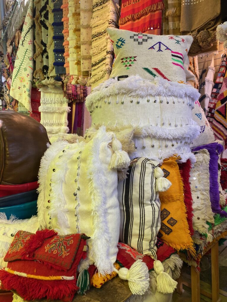 The Medina, Souks, Marrakesh, cotton pillow cases, Morocco, North Africa, markets, wedding blankets