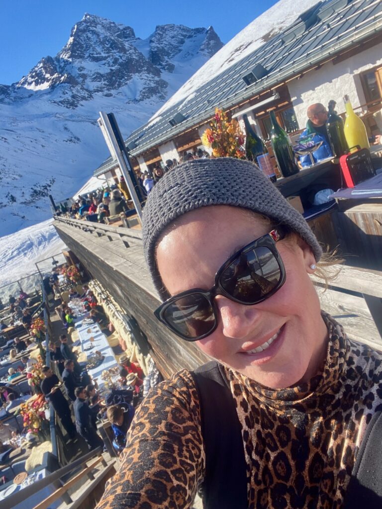 Paradiso club, Saint Moritz, après ski, shearling seat covers, The alps, elegant food in a rustic setting, alfresco dining, indoor outdoor living, The adventuress domestista, Emily Heston