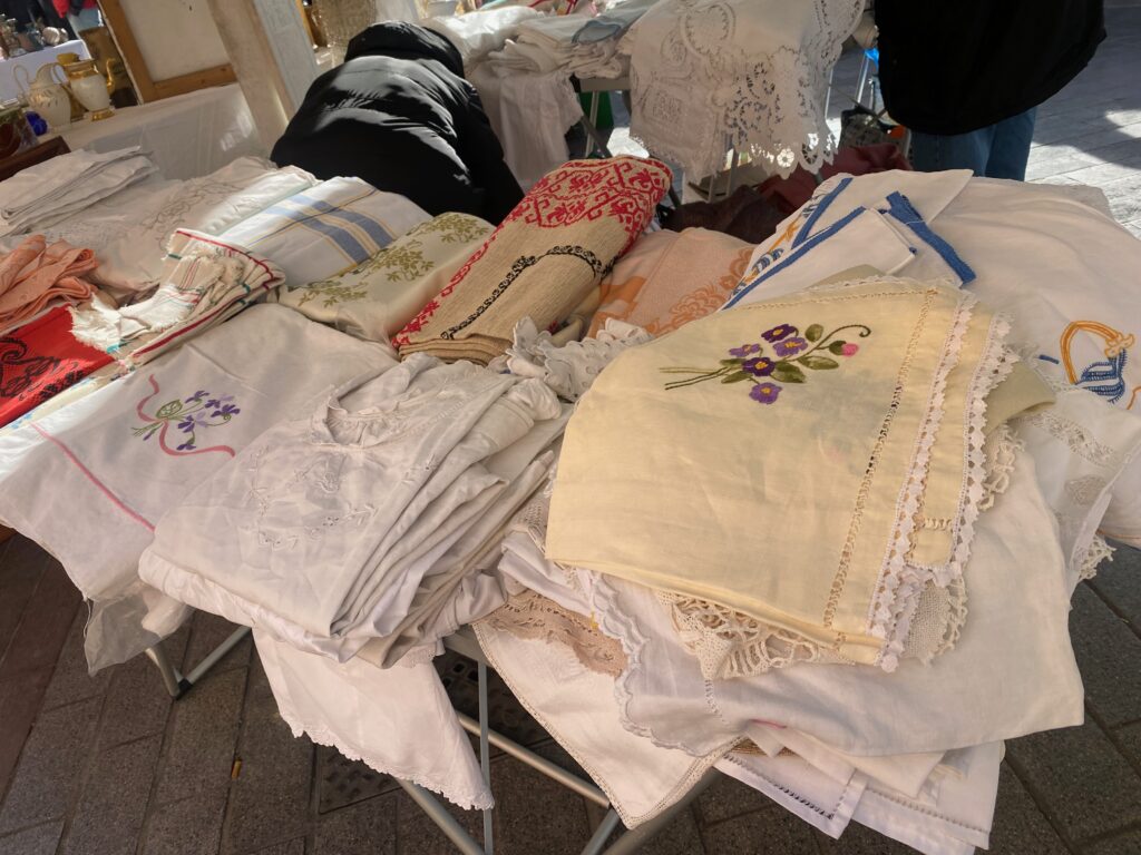 Brocante, French Brocante, Cours Salera, Nice France, Nice Brocante, French linens, embroidered French linens