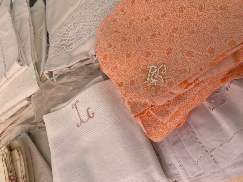 Brocante, French Brocante, Cours Salera, Nice France, Nice Brocante, French linens, embroidered French linens