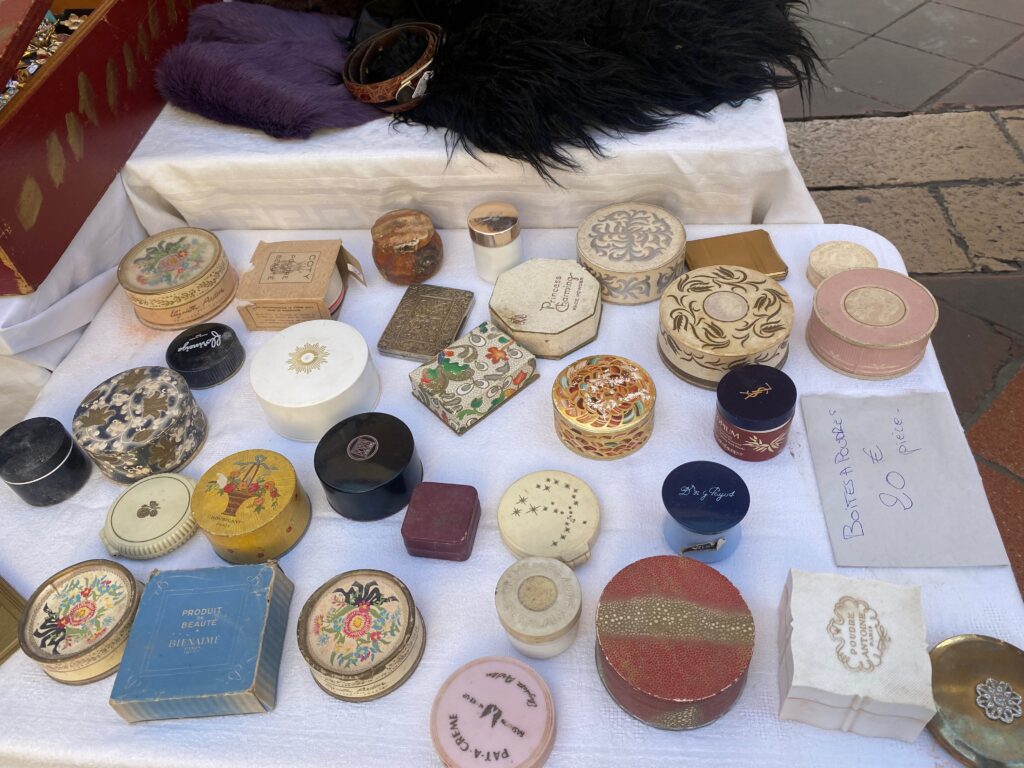 Brocante, French Brocante, Cours Salera, Nice France, French powder boxes