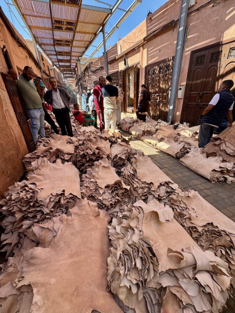 Souk, Marrakech, Medina, leather auction, leather hides