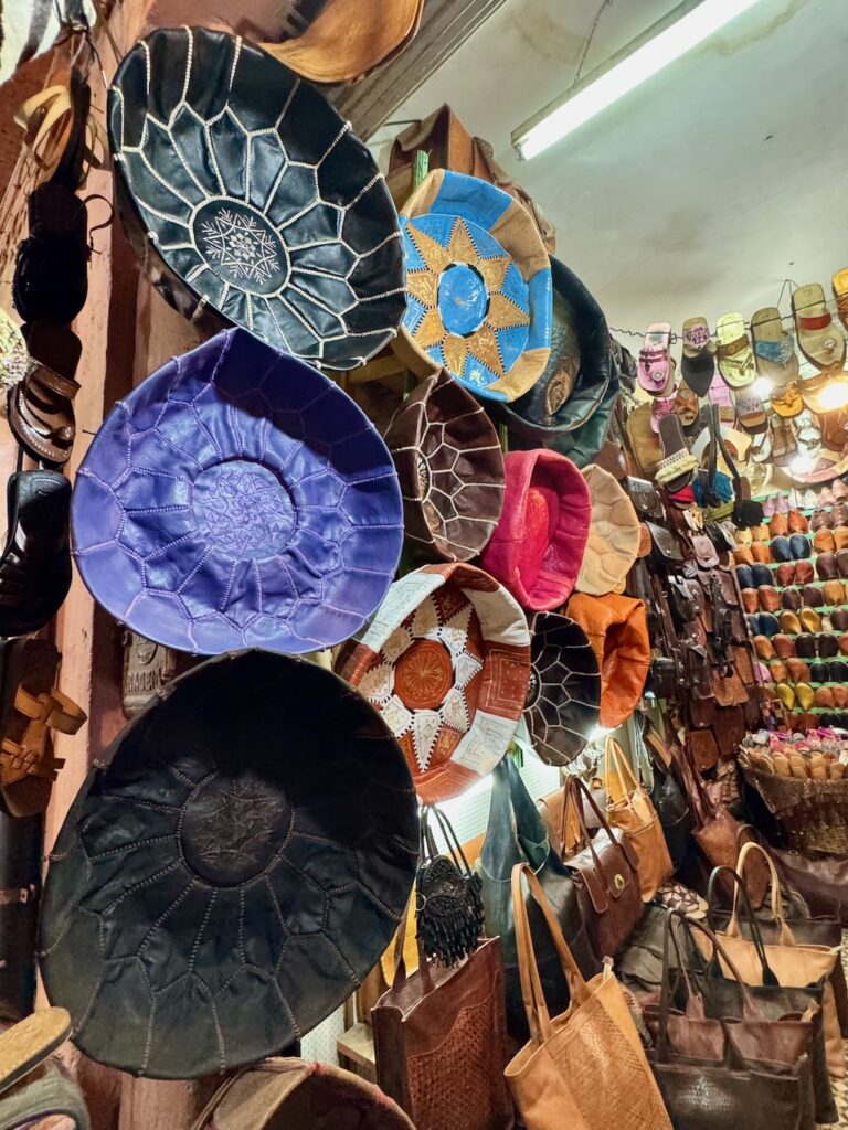 Souk, Marrakech, Medina, leather poufs