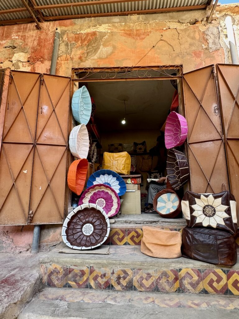 Souk, Marrakech, Medina, leather poufs
