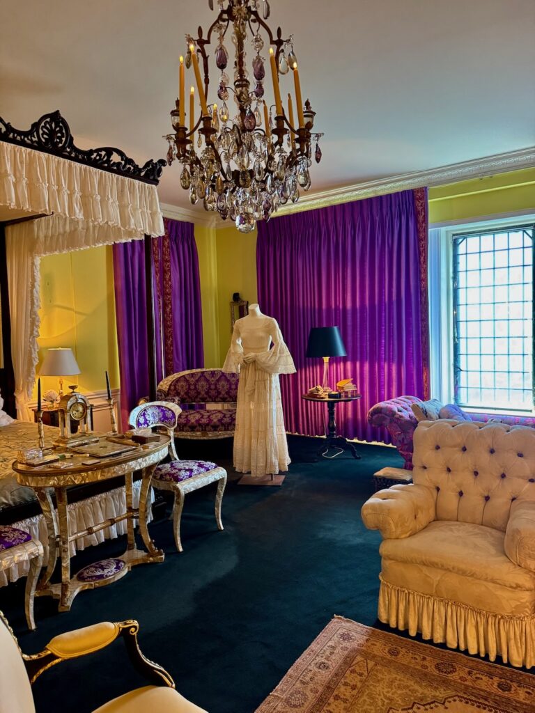 Rough point, Newport, RI, Doris Duke's bedroom, purple curtains