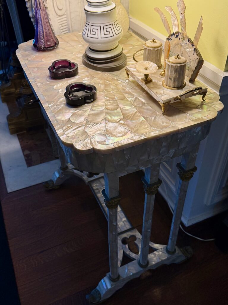 Rough point, Newport, RI, Doris Duke's bedroom, mother of pearl table