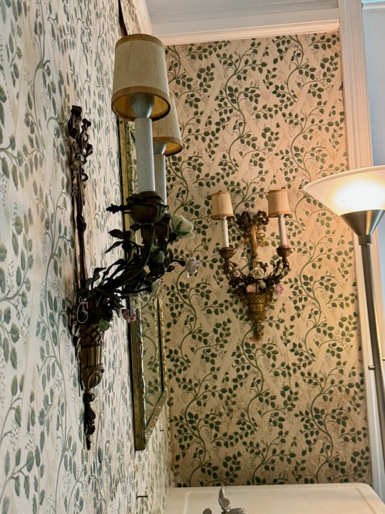 Rough Point House, Doris Duke, Doris Duke bedroom, trellis and vine wallpaper, Newport Restoration Foundation, Newport, RI