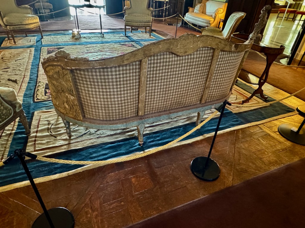 Rough Point, Newport, RI, embroidered yellow silk upholstered sofa, The Yellow Room, Rough Point, Falconet furniture